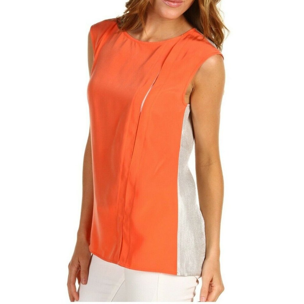 Sachin Babi Preston Sleeveless Blouse Orange Silver Top Blouse Shirt